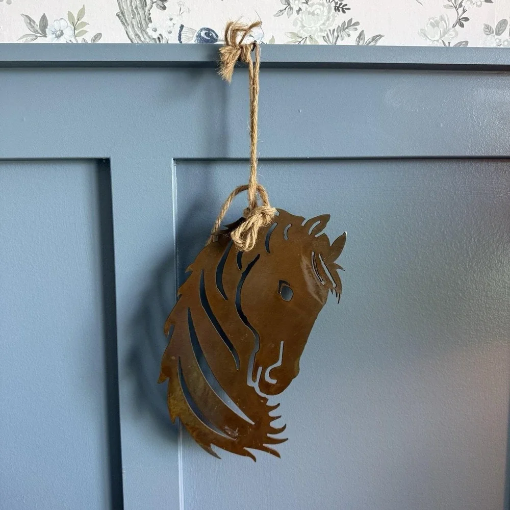 Metal Horse Head Wall Art Equestrian Rustic Steel Brown Western Farmhouse Decor